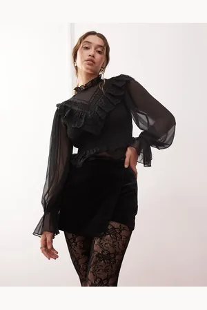 Miss Selfridge Velvet wrap button detail skort in