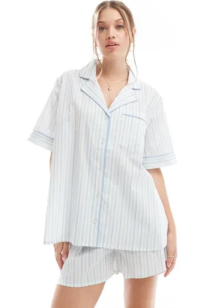ASOS Woven stripe short sleeve shirt & short pyjama set in