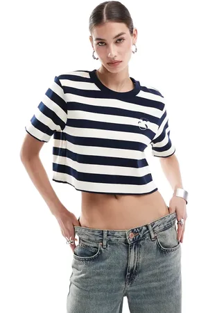 Urban Revivo Cropped nautical tshirt in and white