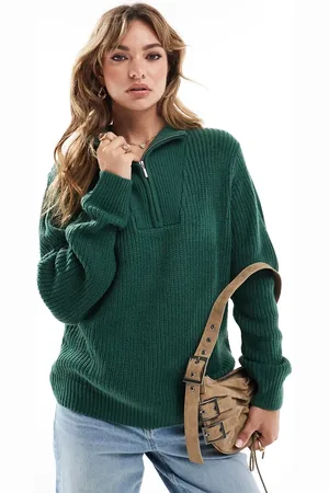 Brave Soul Quarter zip jumper in forest
