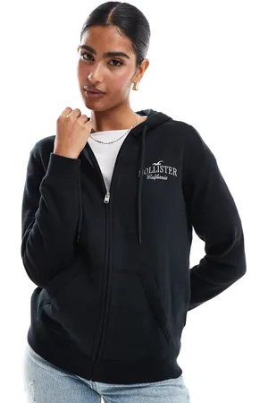 Hollister Logo detail zip through hoodie in
