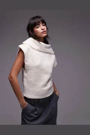MANGO Sleeveless shoulder pad knitted top in