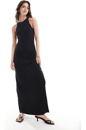 Miss Selfridge Rib halter neck midi dress in