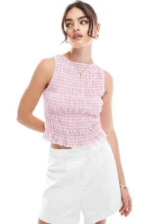 ASOS Gingham shirred mesh tank in