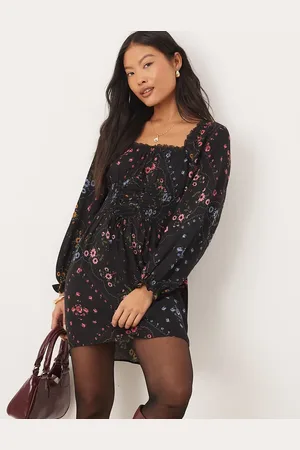 Miss Selfridge Tiered mini dress in tile floral print