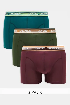 JACK & JONES 3 pack trunks with neon striped waist band in & burgandy