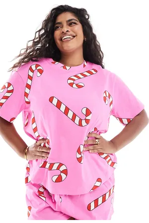 ASOS ASOS DESIGN Curve candy cane oversized tee & short pyjama set in