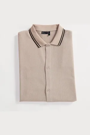 ASOS Relaxed button-up polo shirt in stone
