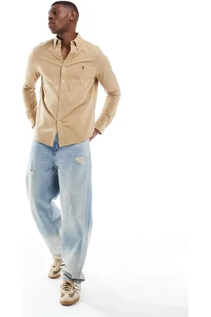 Ralph Lauren Icon logo pique shirt in tan marl