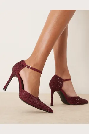 Glamorous Pointed high heeled court shoes in berry embellished