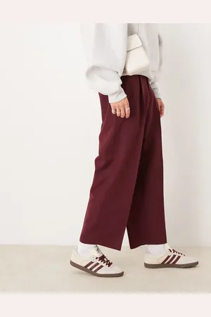 ASOS Smart balloon trousers with front pleat in burgundy