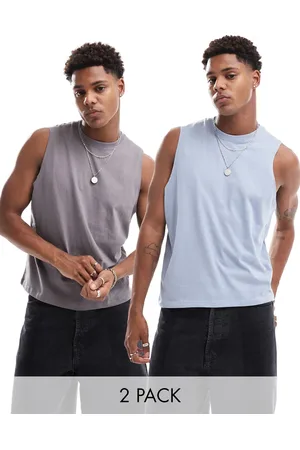 ASOS 2 pack relaxed cropped vest in charcoal and grey