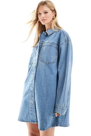ASOS Denim mini shirt dress in midwash
