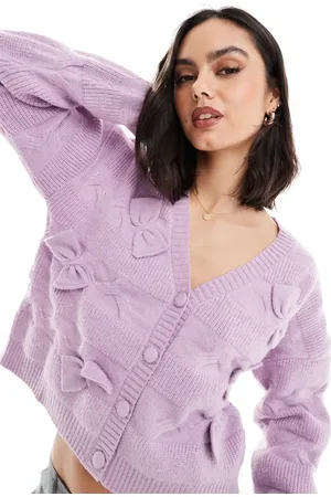 The Frolic Exclusive cable knit bow detail button through cardigan in lilac