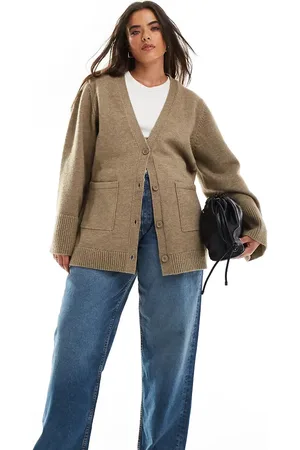 Pretty Lavish Chunky cuff knit cardigan in taupe