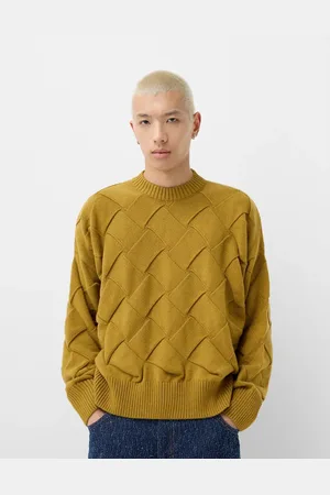 Bershka Collection jacquard knitted jumper in olive