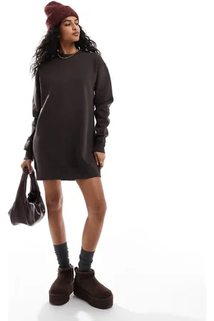 Pull&Bear Oversized sweat dress in chocolate