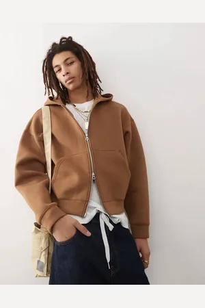 Weekday Simon co-ord scuba zip through hoodie in camel