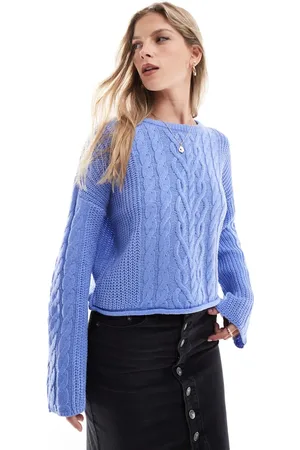 Brave Soul Cable knit wide sleeve jumper in cornflower