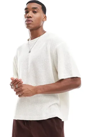 Pull&Bear Ribbed knitted t-shirt in ecru