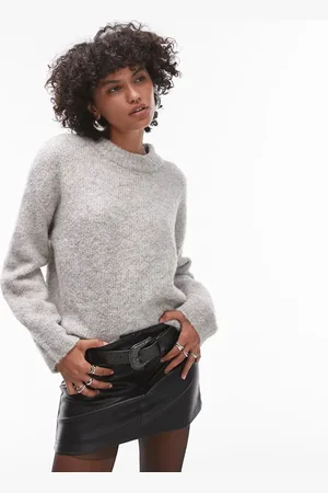 Topshop Knitted boucle crew jumper in light