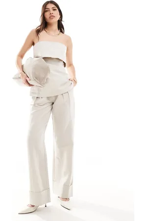Pretty Lavish Linen blend wide leg trouser co-ord in stone