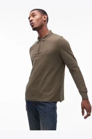 Tommy Hilfiger Long sleeve half zip polo in army