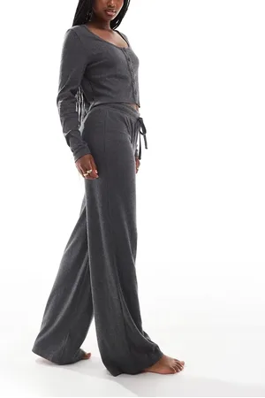 ASOS Lounge mix & match rib wide leg trouser in