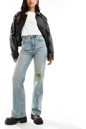 ONLY Camille high waist ripped wide leg jeans in light medium