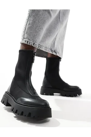 Stradivarius Zip detail chunky flat boot in