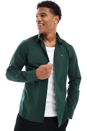 Calvin Klein Poplin stretch slim fit shirt in mid