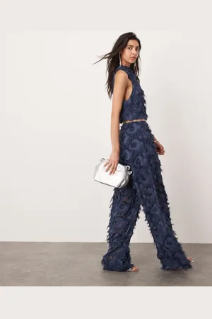 ASOS Textured wide leg trouser co-ord in blue