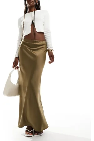 Y.A.S Maxi satin skirt in olive - MGREEN