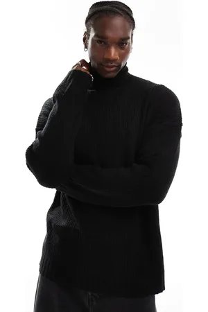 COLLUSION Oversized heavy weight roll neck jumper in black