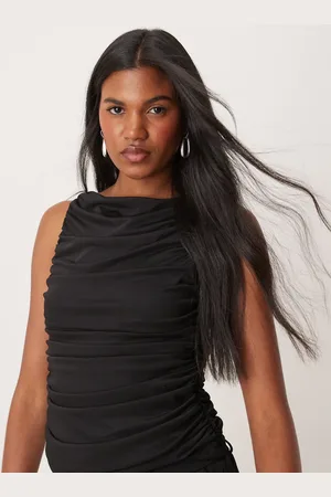 VILA Boat neck drape mesh top in