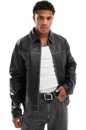ASOS Premium real leather distressed harrington jacket in