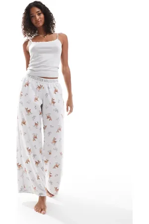 Hollister Nightwear logo waistband flannel trouser in beige multi