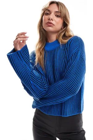 Brave Soul Crew neck cropped jumper in cobalt