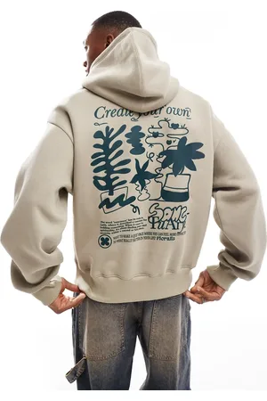 Bershka Printed hoodie in beige