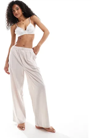 Calvin Klein Cotton lounge wide leg pant with logo waistband in stripe