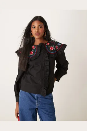 ASOS Shirt with embroidered oversized frill collar in