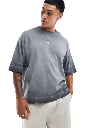 Bershka Chest embroidered washed t-shirt in charcoal