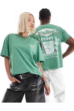 Reclaimed Unisex slim crop boxy t shirt with dinner print in