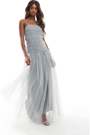 Lace & Beads Drop waist tulle maxi dress in
