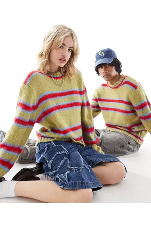 COLLUSION Unisex brushed stripe crew neck jumper in
