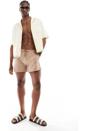 River Island Seersucker swim trunks in stone