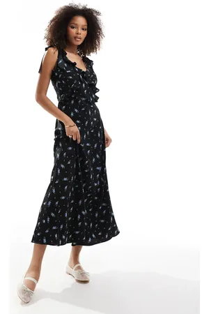 Brave Soul Floral maxi dress with tie strap detail in