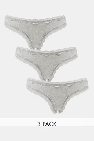 ASOS 3 pack cotton & lace brazilian brief in marl