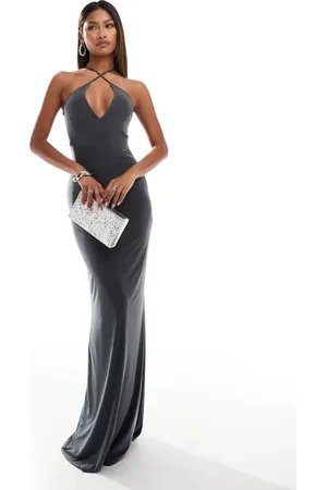 Fashionkilla Slinky double layered cami wrap bust maxi dress in slate