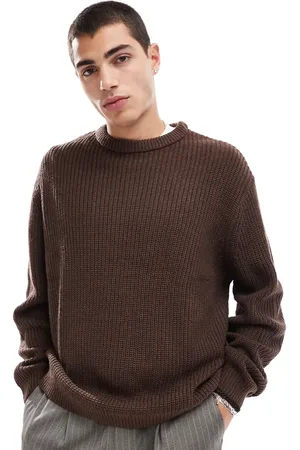 ASOS Oversized knitted fisherman rib jumper in chocolate